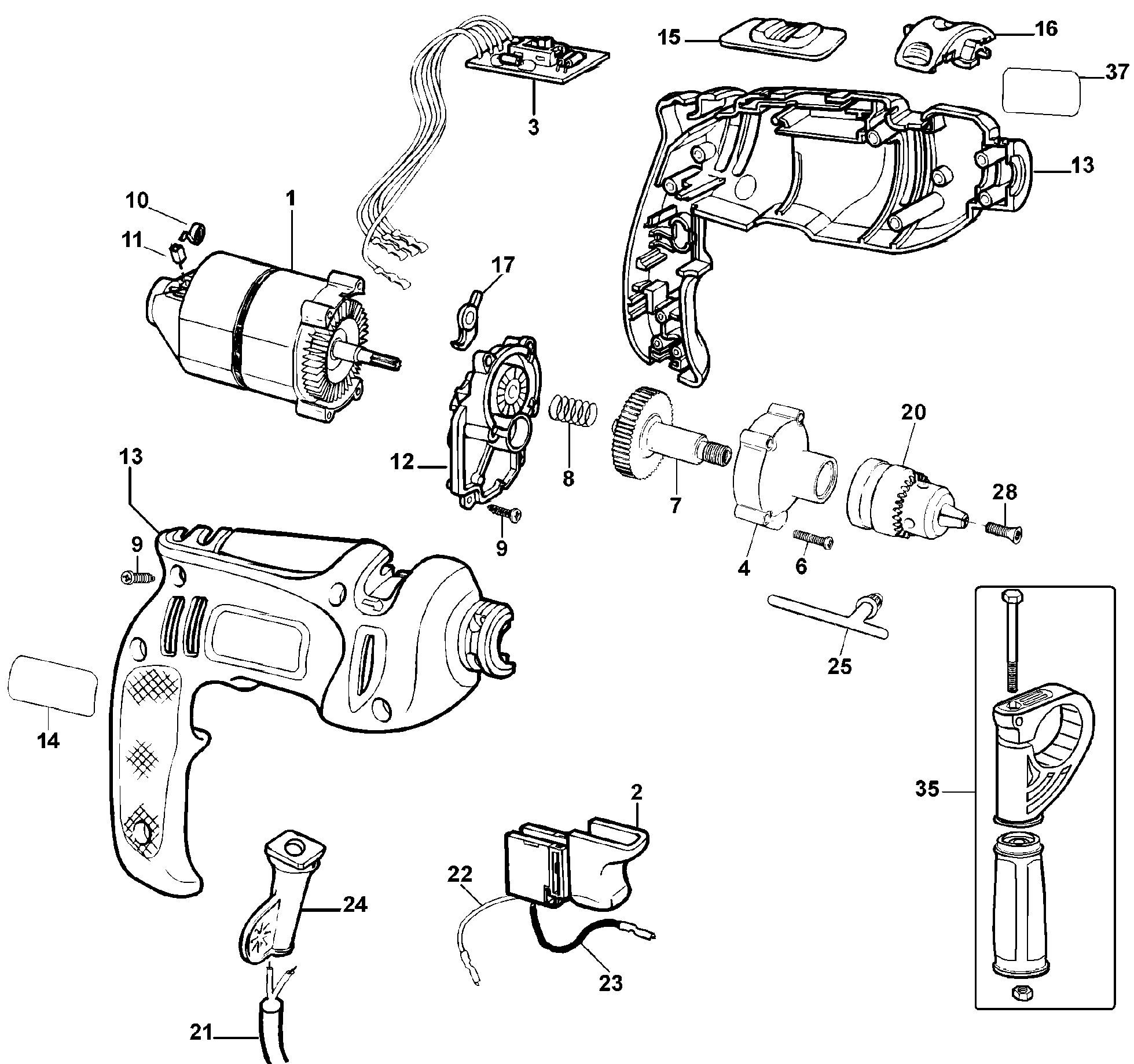 Page A Diagram and Parts List for KR500REB2 2 Black and Decker Hammer Drill
